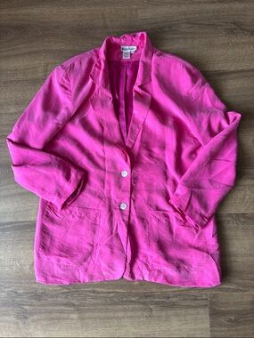 WinterSilks Vintage Bright Hot Pink Women's Blazer Jacket 100% silk